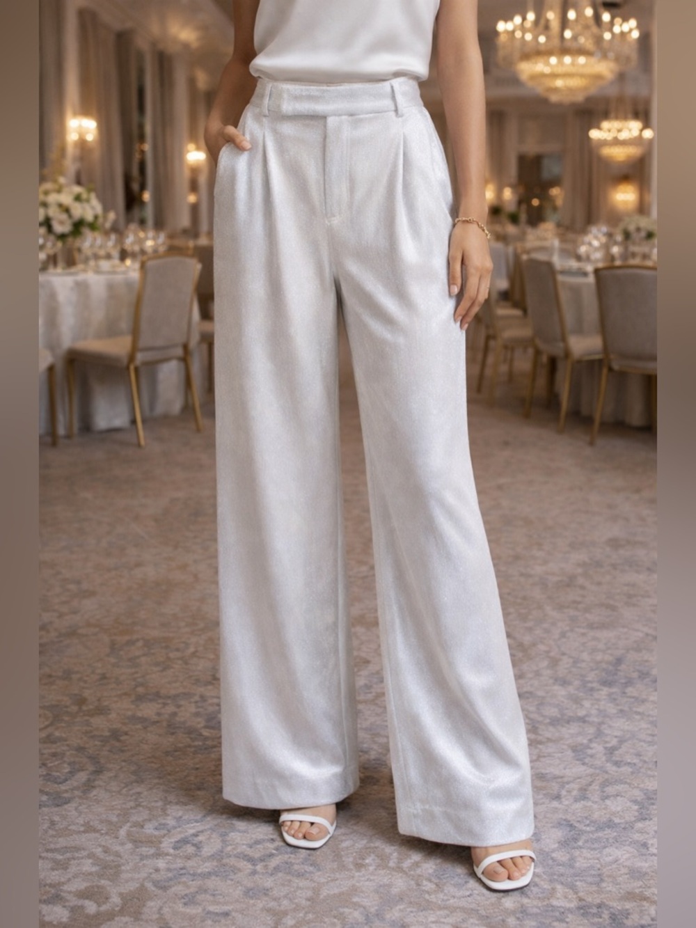 NWT Steve Madden Silver Shimmer Wide Leg Pants Size L